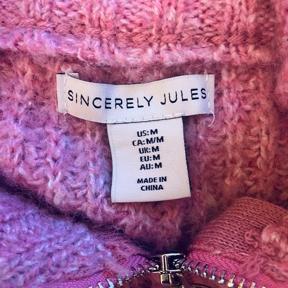 Sincerely Jules Waffle Knit 1/4 Zip High Neck Sweater Size Medium - Picture 5 of 7